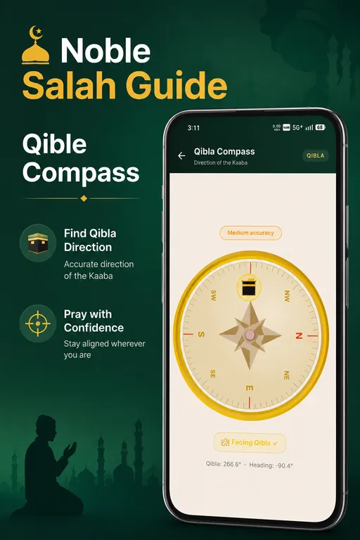 Noble Salah Guide Qibla compass screen